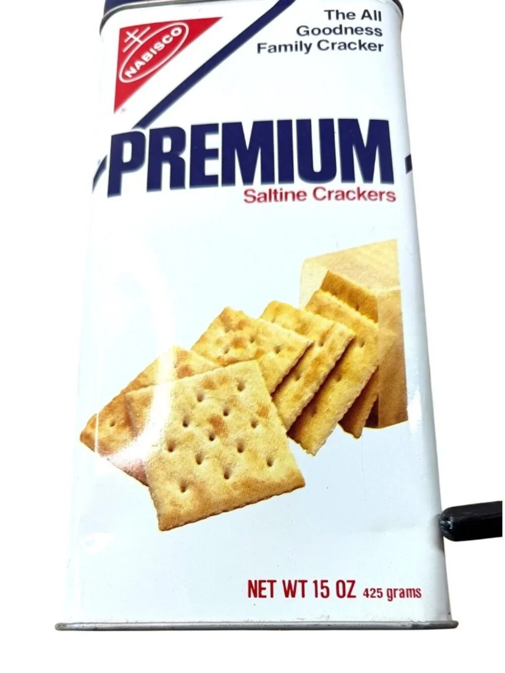Vintage Premium cracker tin, tall collectible, circa 1978